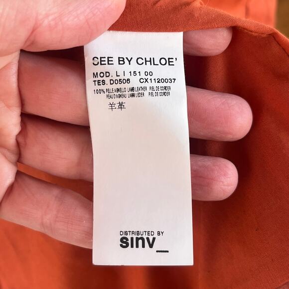 See By Chloe Women's Rusty Red Lamb Leather Belted Jacket Sizes 4 - Picture 16 of 16